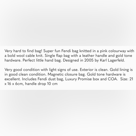 Fendi Wool Knit Chef Bag w/COA - Picture 2 of 13